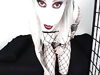 Platinum blonde goth with big tits and a hot ass plays