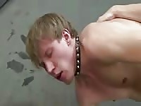 Blonde dude on neck collar gets fucked