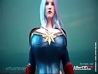 Superhero 3d animation with a big tits beauty