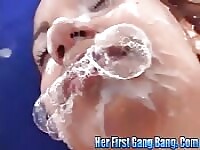 Sex slave bathed with loads of cum